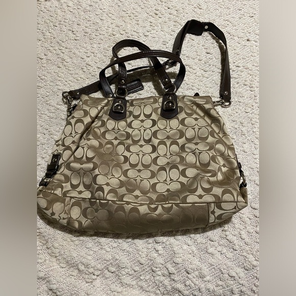 Coach Ashley Signature Sateen Carryall Shoulder F15510 Khaki/Brown - Picture 4 of 7